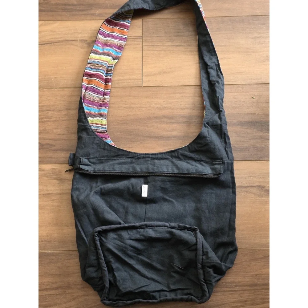 Boho Elephant Embroidered Cotton Hobo Bag Striped Crossbody Festival Purse India